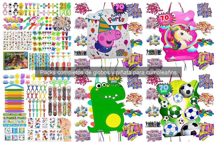 Contenido de un pack de globos y piñata para cumpleaños