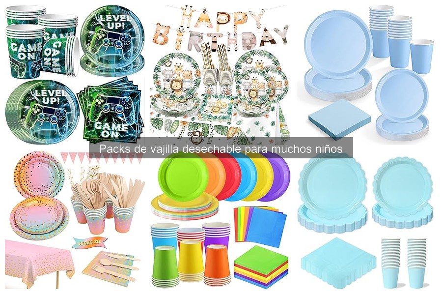 Packs de vajilla desechable temáticos para cumpleaños de niños